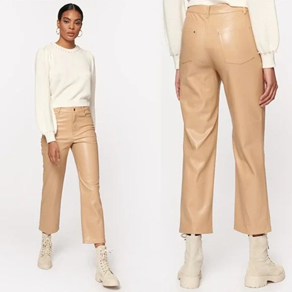 NWT Cami NYC Hanie Vegan Leather Back Pocket Straight Leg Ankle Tan Pant